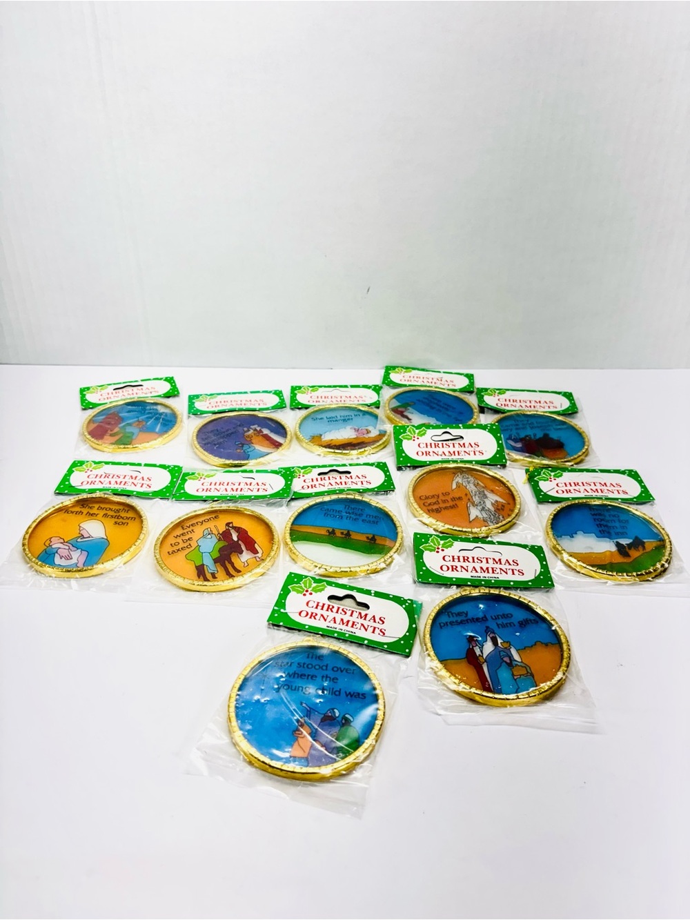 Christmas Ornaments Stained Glass Lot Of 12 Nativity Story Of Jesus Vintage 1970